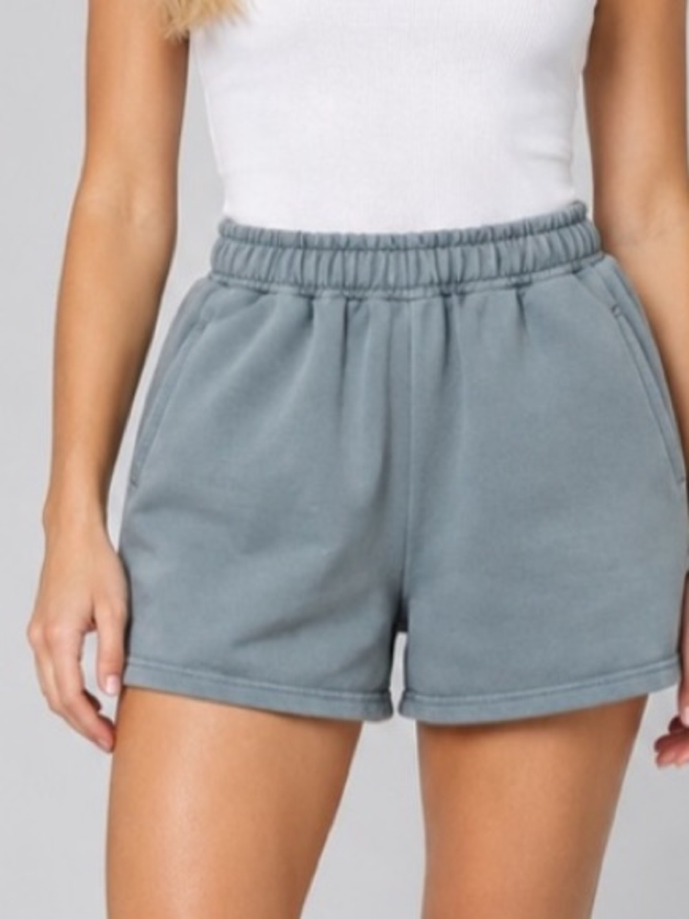 SET Active Dusty Blue Sweat Shorts Elastic Waist Pockets Small 34814
